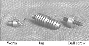 Photo of a worm, ball screw and jag.