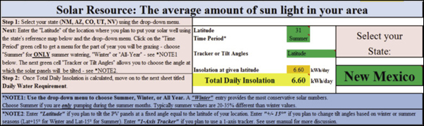 Screnshot of Solar Resource sheet. 
