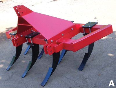 Photograph of a subsoiler (A) 