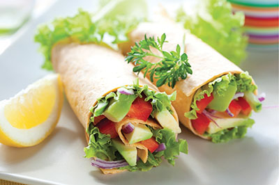 Photograph of a vegetable wrap.