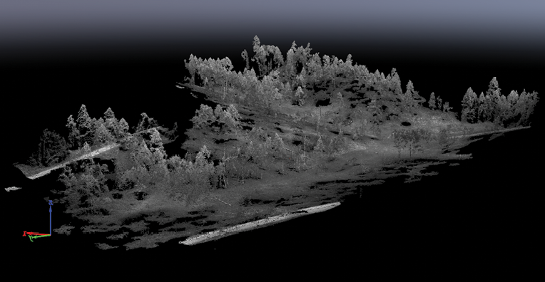 The image shows a three-dimensional (3D) point cloud created from a drone flight using Pix4D software.