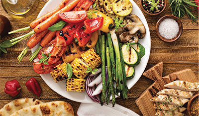 Photograph of a plate with a variety of vegetables.