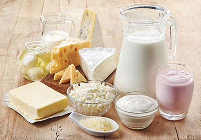 Photograph of various dairy products.