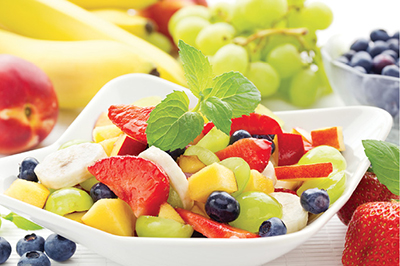 Photograph of a bowl of fruit salad.
