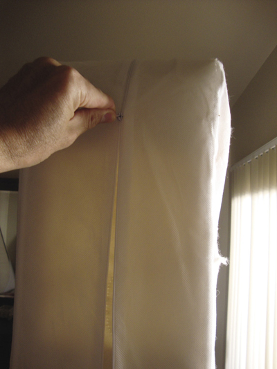 Photo of encasements trap bugs hiding inside mattresses and box springs, and also prevent bed bugs from entering and establishing harborages. Encasements are made of bed bug bite-proof materials (photo by A. Romero).