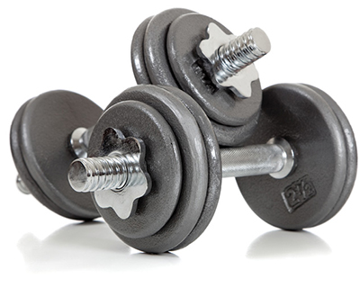 Photograph of free-weight dumbbells.