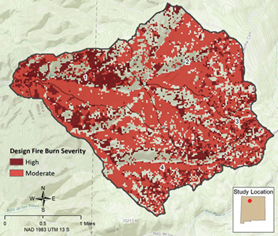 Moderate and high burn severity as predicted by FlamMap based on weather and fuel variable inputs
