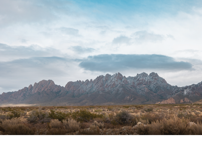 Landscape photo of the organ mountains in New Mexico.