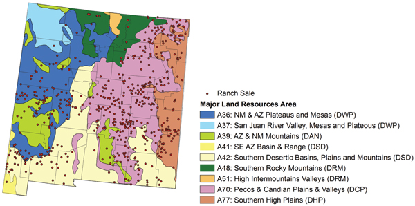 Fig. 2: Map showing ranch sale locations.