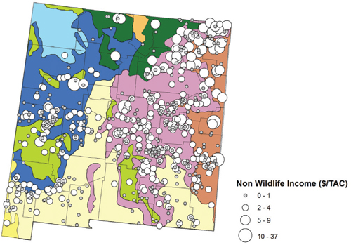 Fig. 5: Map showing spatial distribution of non-wildlife income ($/TAC).