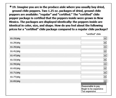 Example of the payment card question posed to survey participants.