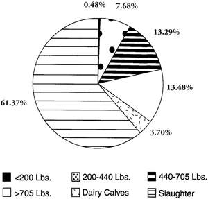 Fig. 14: Pie Chart of 2002 Total Value of Non-Breeding Cattle Imports to the United States from Canada.