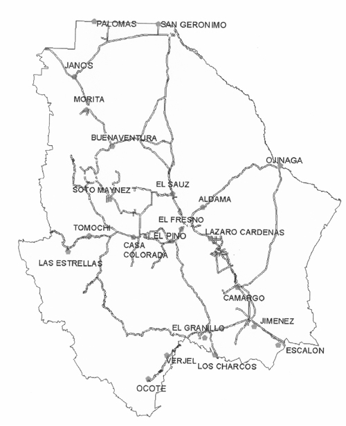 Map of inspection stations in Chihuahua state (May 2002). 