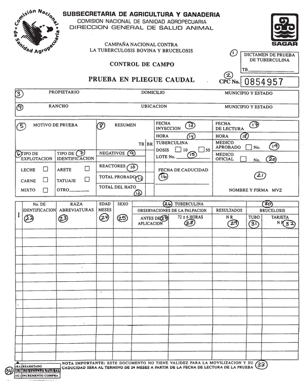 Image of Tuberculosis and Brucellosis Test Documentation