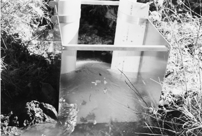 Photo of S-M flume installed in an acequia in Santa Fe, N.M. 
